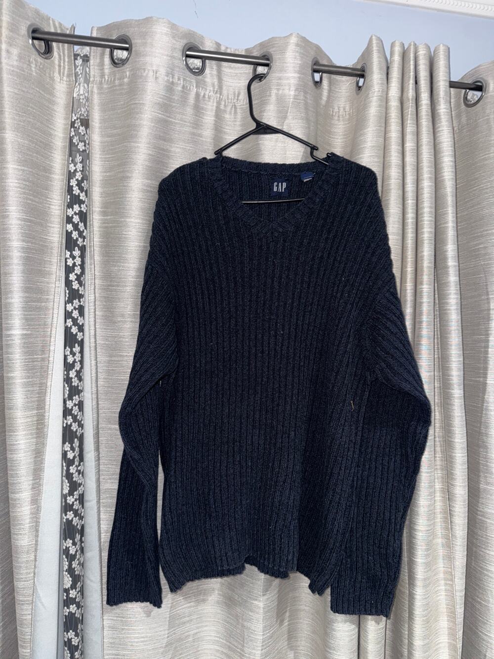 GAP Men’s XXL Navy Ribbed V-Neck 100% Cotton Knit Pullover Sweater